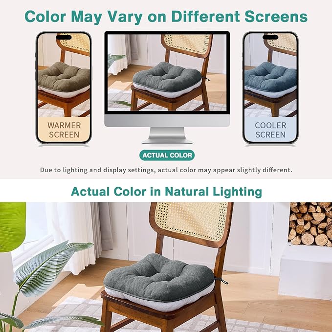 BETU Chair Cushions for Dining Chairs,3.5" Thick Kitchen Table Chair Pads with Ties,Non Slip Backing and Covers,Seat Cushion for Dining Room,Bar,Patio Chairs,18"X18"X3.5"