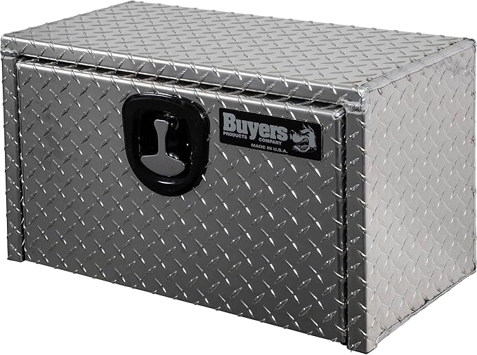 Buyers Products 1705150 Diamond Tread Aluminum Underbody Truck Tool Box, 14 x 12 x 24, Made in USA, .100 in. Thick, Corrosion Resistant, Locking Compression Latch, Secure Storage for Work Trucks