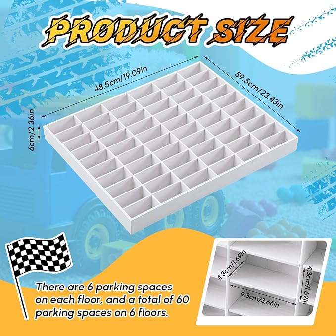 Seenelling Wooden Display Case for Hot Diecast Wheels, 60 Spaces, Wall Mount, 1/64 Scale, Toy Car Storage Display Shelf, Model Car Storage Organizer, Cabinet for Model Collectible (White,Classic)