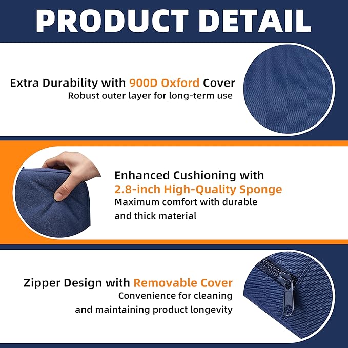 2-Pack Stadium Seat Cushions for Bleachers – Waterproof 2.8" Extra Thick Bleacher Seat Cushion, Portable Bleacher Cushions for Adults, Lightweight Bleacher Pads, Suitable for Outdoor Use (Dark Blue)