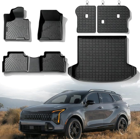 Floor Mats for 2023-2025 2026 Kia Sportage (Only Fit Gas) & Cargo Mat & Backrest Mat. TPE All Weather Protection Floor Liners with Cargo Liner Covering The Backrest Full Set Accessories