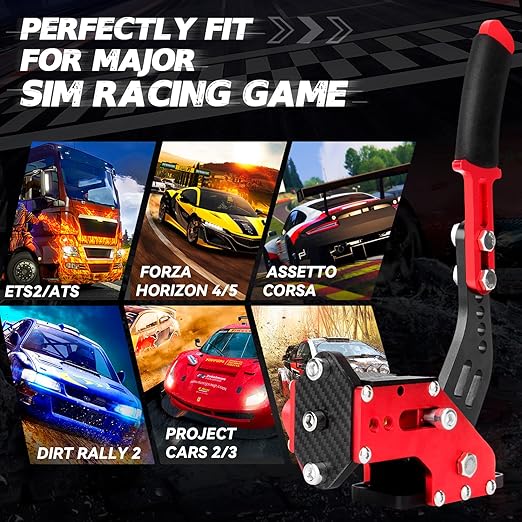 aikeec 64Bit PC USB Handbrake, Upgrade SIM Racing Games Handbrake for LO GITECH G25 G27 G29 T500 T300 THRUST MASTER FANATECOSW DIRT RALLY, 2M Nylon Cable/Reinforced Spring/Red+Clamp