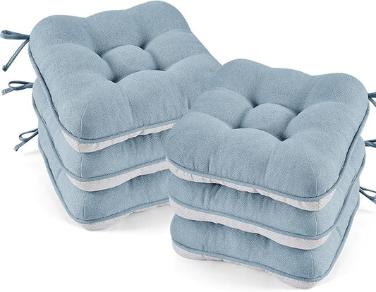 BETU Chair Cushions for Dining Chairs Set of 6,3.5" Thick Kitchen Table Chair Pads with Ties,Non Slip Backing and Covers, Seat Cushion for Dining Room,Bar,Patio Chairs,15.5"X15.5"X3.5",Smoky Blue