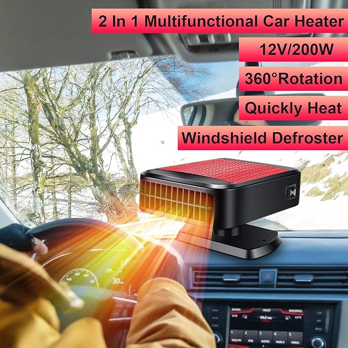 Portable Car Heater,12V 200W Fast Heating Defroster 2 in 1 Automobile Windshield Fast Heaters Car Heater That Plugs into Cigarette Lighter for Car, SUV, Trucks (Red Black)