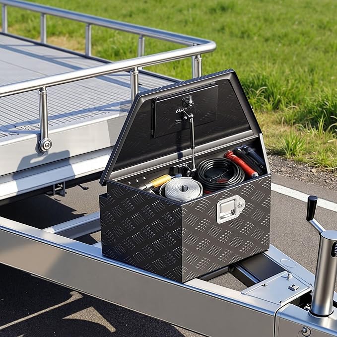VEVOR Trailer Tongue Box, Heavy Duty Trailer Tongue Tool Box Storage Organizer with Lock & Keys, Utility Tool Chest for Pickup Truck Bed, RV, SUV, Off-Road Vehicle, Aluminum, 26" x 13" x 12", Black