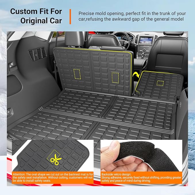 powoq Cargo Mat Compatible with 2015-2024 Ford Edge Cargo Liner Backrest Mat TPE Back Seat Protector (Only for 5-Seater) Replacement for 2015-2024 Ford Edge Accessories (Trunk Mat+Backrest Mats)