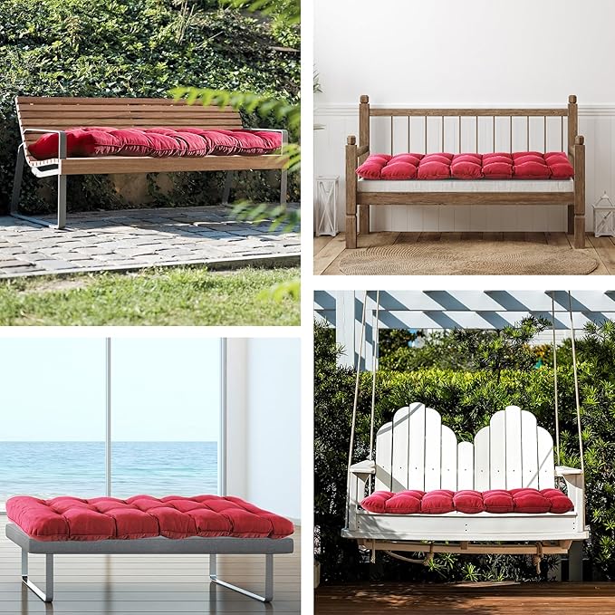 IPYNBAP Outdoor Bench Cushion, 48x18x5 Inch, Waterproof Bench Cushion for Outdoor/Indoor Furniture, Tufted Patio Bench Seat Cushion, Fade Resistant Outdoor Cushions for Porch Swing Couch, Burgundy