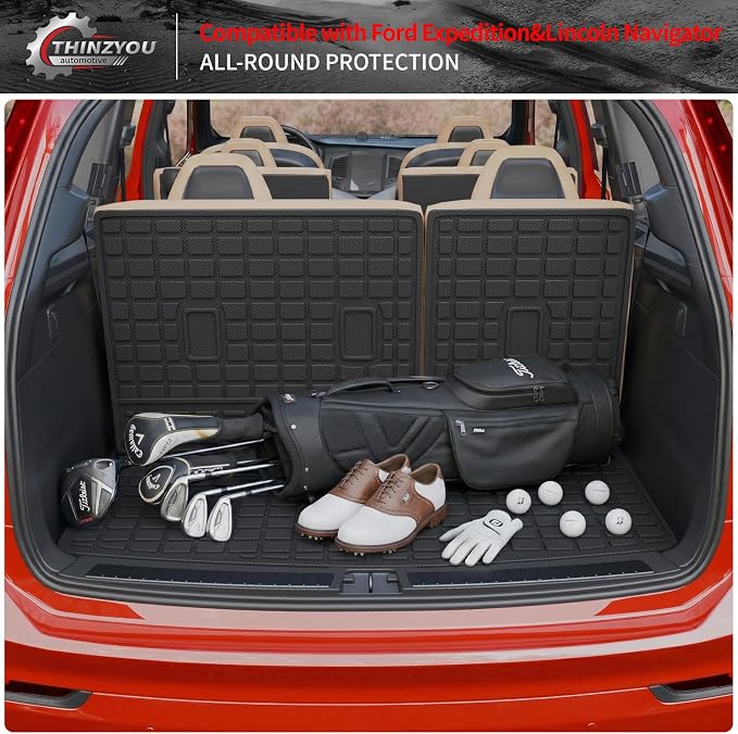 Cargo Mat Compatible with 2018-2024 Ford Expedition Lincoln Navigator (Not for Max or L Models) Cargo Liner Trunk Liner 2023 Expedition 7&8 Seats Accessories (Trunk Mat+Backrest Mats)