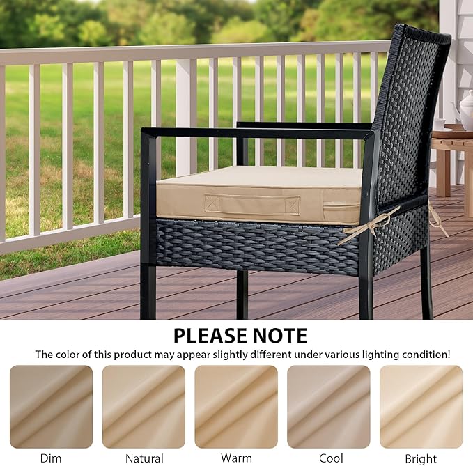IPYNBAP Outdoor Chair Cushions Set of 4 -Waterproof Outdoor Seat Cushions for Patio Furniture, Patio Chair Cushion with Handle and Ties, Out Door Chair Pads,19x19x3-Square, Beige