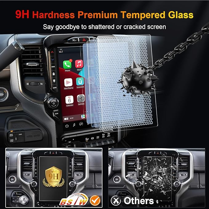 (2-Pack) 2025 Ram 1500 Screen Protector Matte for 2019-2026 Dodge Ram 1500 2500 3500 Uconnect 5 12-In Display for Ram Truck Accessories 9H Anti Glare Tempered Glass Film (Ram 12-In Matte 2PCS)