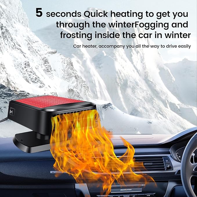 Car Heater,12V 200W Portable Car Heater Defroster, 2 in 1 Heating & Cooling Fast Heating Defrost Defogger with Plug in Cigarette Lighter, Window Defroster for Car, SUV, Jeeps, Trucks (red)