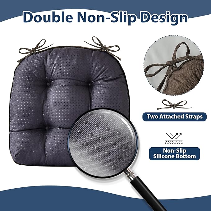 IASEAHK Chair Cushions for Dining Chairs, Seat Cushions for Kitchen Chairs, Indoor Seat Cushions with Ties, Tufted Foam Chair Pads, Non Slip Chair Cushions Set of 6, 15.5" x 15.5" x 4", Brown