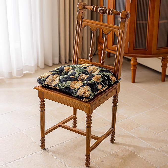vctops Farmhouse Floral Print Chair Cushions with Ties U-Shaped Soft Comfortable Chair Pads Non Slip Seat Cushions for Indoor Dining Room and Kitchen Chairs (Flower B,18"x18")