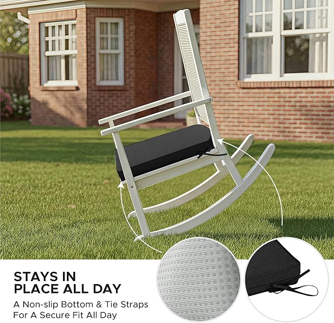 Outdoor Chair Cushions, Fade-Resistant & Water-Resistant, D Shaped Patio Furniture Seat Chair Pads Replacement with Ties, Non-Slip Bottom, Removable Cover, Set of 4, 19 x 19 Inch, Black