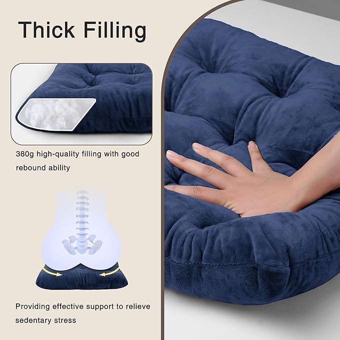 OVOV 1 Pack Chair Cushions for Dining Chairs Soft Seat Cushions for Kitchen Desk Chairs Square Chair Pads with Ties (15.5"x15.5" Navy)