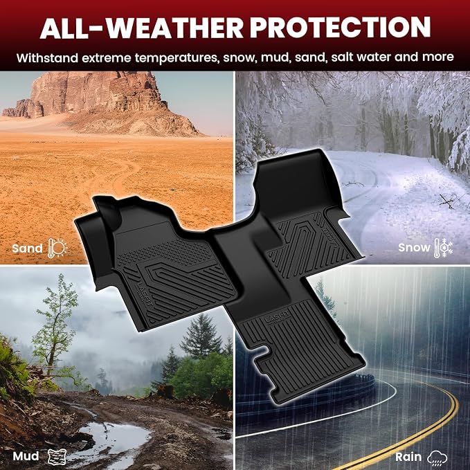 LASFIT Floor Mats for Mercedes Benz & Dodge Sprinter 2500/3500 2007-2018 (Fit for Cargo Van), All Weather TPE Floor Liners Custom Fit Sprinter 2007-2018 Car Mats, 1st Row with Center Aisle Liner