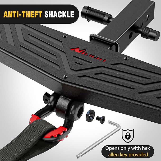 Nilight Hitch Step 2 Inch Receiver Universal Trailer Hitch Step Armor with Anti-Theft D-Ring Shackle Hitch Lock Stabilizer Anti-Slip Design Rear Bumper Guard for Pickups Trucks Vans SUVs ATVs