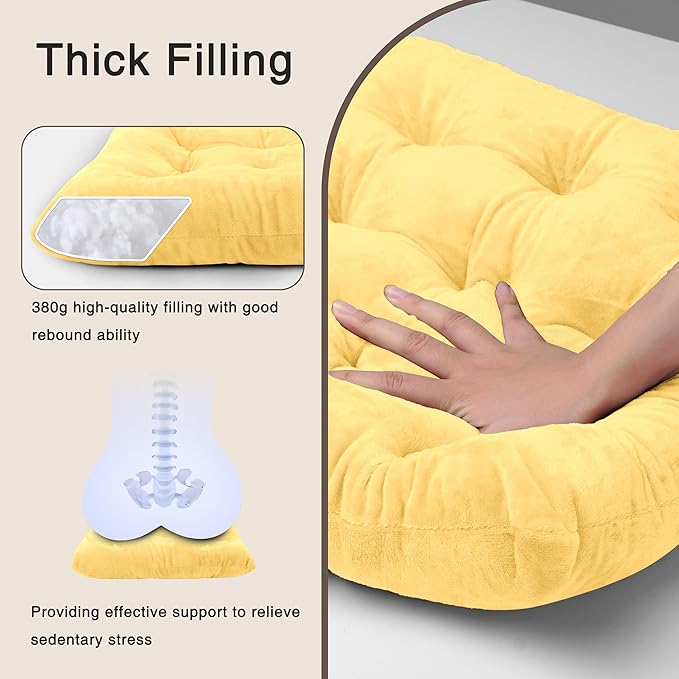 OVOV 4 Pack Chair Cushions for Dining Chairs Soft Seat Cushions for Kitchen Desk Chairs Square Chair Pads with Ties (15.5"x15.5" Pastel Yellow)