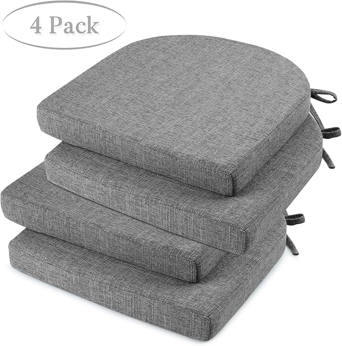 Basic Beyond Chair Cushions for Dining Chairs 4 Pack, Kitchen Chair Cushions with Ties and Non Slip Backing, 16 x 16 inches Chair Pads for Dining Chairs (Dark Grey)