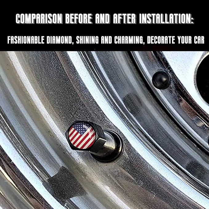 Car Truck Bullet Antenna with Valve Stem Caps, Universal Antenna Mast for GM Chevy Silverado 1500 2500 3500 HD Avalanche Ford F150 F250 F350 Heavy Duty Pickup Jeep Accessories (Red)-American Flag