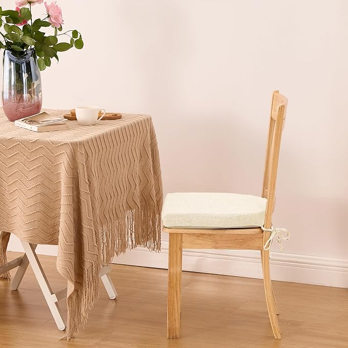 IPYNBAP Chair Cushions for Dining Chairs, Kitchen Chair Cushions, 16'' x 16'' x 2'', Non Slip Indoor Seat Cushions, Chair Pads for Dining Chairs with Ties & Removable Cover, Set of 4, Beige