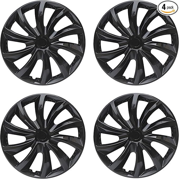 Hubcap Wheel Cover Replacement R16 Hub Caps Universal-Fit Steel Wheel Rim Cover ABS Material Exterior Accessories for Car Truck SUV -Set of 4（16-inch，Black）