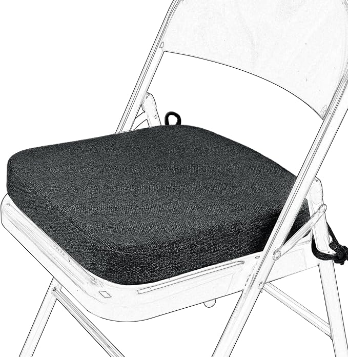 SINOSSO Memory Foam Chair Cushion for Folding Chair 1 Pcs, Thickened 2" Square Kitchen Chair Pad with Ties, Indoor Non-Slip Dining Chair Seat Cushion (1 Piece, Black)