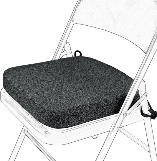 SINOSSO Memory Foam Chair Cushion for Folding Chair 1 Pcs, Thickened 2" Square Kitchen Chair Pad with Ties, Indoor Non-Slip Dining Chair Seat Cushion (1 Piece, Black)