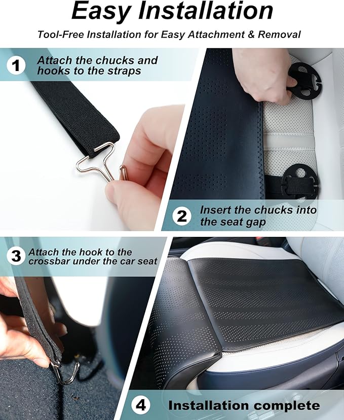 Car Seat Leg Extender Cushion, Memory Foam Under-Thigh Support Car Seat Cover– Breathable PU Leather, Non-Slip Secure Fit for Driver Seat and Office Chair, Ideal for Long Drives & Road Trips