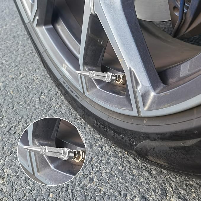 SINGARO 60mm Spiked Valve Caps, Aluminum Alloy Dustproof and Waterproof Tire Valve Stem Caps, Suitable for Cars, Trucks and Motorcycles (4PCS Silver)