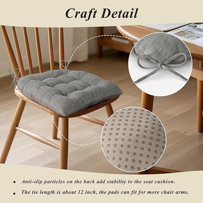 Chair Cushions for Dining Chairs Set of 4 Durable D-Shaped Seat Cushions with Non-Slip Backing Secure Ties Thick Cozy Seat Pad for Kitchen Dining Room Office(18x16.5x3in Light Grey)