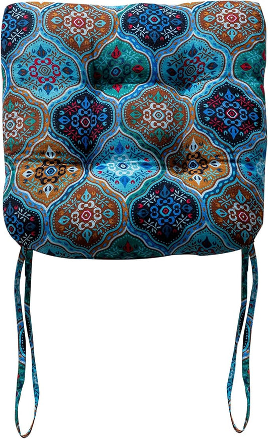 vctops Boho Geometric Chair Cushions with Ties U-Shaped Soft Cozy Cotton Linen Chair Pads Non Slip Seat Cushions for Indoor Dining Room and Kitchen Chairs (Blue,18"x18")