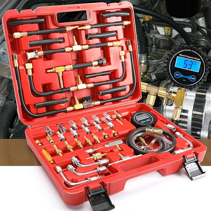 BETOOLL Digital Fuel Injection Pressure Tester Kit - Fuel Pressure Gauge 0-300 PSI for Petrol Engine Fuel Pressure Test Kit Automotive Test Tool Kit