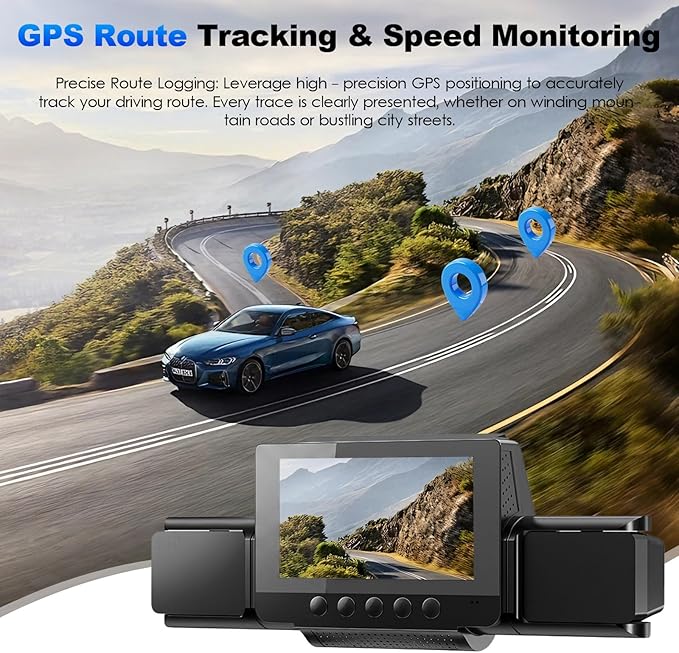 4 Channel Dash Cam 360 View for All-Round Protection, 4-Way Front Rear Inside Recording, Built-in 5G WiFi & GPS, APP Control, 8 IR Night Vision, 24H Parking Monitor, G-Sensor, Free TF Card