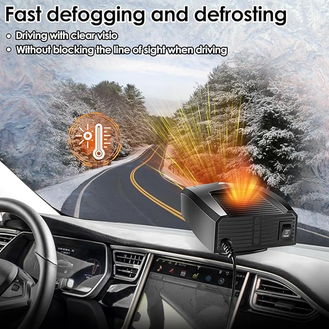 2026 New Upgraded Car Heater, 12V Portable Heating & Cooling fan for Vehicle, Plug in Car Heaters That Plugs into Cigarette Lighter, 200 Windshield Defroster and Window Defogger for All 12 Volt Cars
