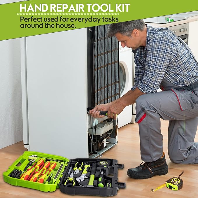 THINKWORK Home Repairing Tool Kit - General Household Hand Tool Set with Storage Toolbox, Small Basic Tool Kit for Men Women, Perfect for DIY, Gift, Home Maintenance, Homeowner, Handyman