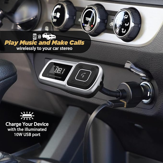 Scosche BTFMSR BTFREQ Universal Bluetooth Hands-Free Car Kit with Digital FM Transmitter and 10-Watt USB Car Charger