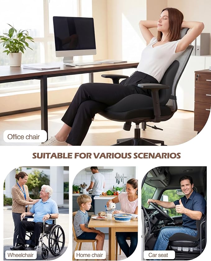 Office Chair Cushion for Tailbone & Low Back Pain Relief, Car and Truck Seat Cushion, Comfortable Foam and High Backrest, Suitable for Office Chairs, Cars, Trucks, and Home Chairs (Gray)