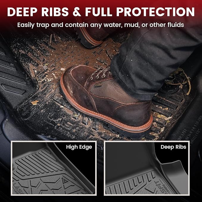 LASFIT Floor Mats for Chevrolet Chevy Silverado EV 2024-2026 (Fit Without Multi-Flex Midgate, Not Fit with Multi-Flex Midgate), All Weather TPE Custom Fit Floor Mats for Cars
