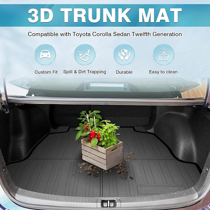 Mixsuper Custom Fit Cargo Liner for Toyota Corolla Sedan & Corolla Hybrid 2020-2024, All Weather Trunk Mat Durable 3D Upgrade Anti-Slip Rear Cargo Mat Trunk Liner Black
