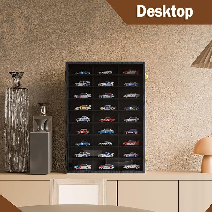 2 Pack Hot Wheels Storage Display Case Wall Mounted, Wooden Hotwheels Toy Car Storage 1/64 Display Case Shelf Organizer for 54 Hot Wheel Model Car (2, Blackcolor, Only Case)