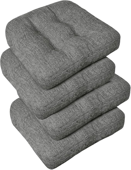 downluxe Chair Cushions for Dining Chairs 4 Pack, Tufted Indoor Chair Pads with Non-Slip Bottom, U-Shaped Kitchen Chair Cushions, 18"x18"x4", Dark Grey