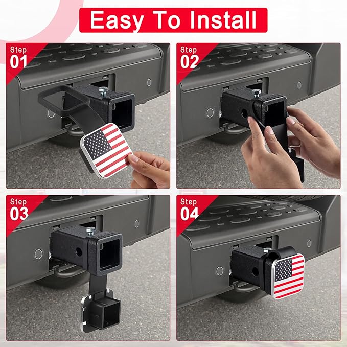 UYYE 2 Inch Rubber Trailer Hitch Cover, American Flag Rubber Hitch Tube Cover Plug Cap, Car Exterior Accessories Fits for Most Vehicles Hitch Receivers, Hitch Cover Tube Plug Cap (Silver-Red)