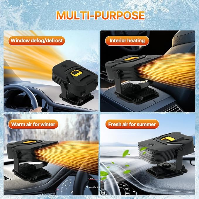 Car Heater,Upgraded 12V Portable Car Heater & Defroster,2-in-1 Fast Heating & Cooling Fan with 360° Swivel Base,Plug-in Auto Car Heaters for Vehicle,SUVs,Trucks & RVs