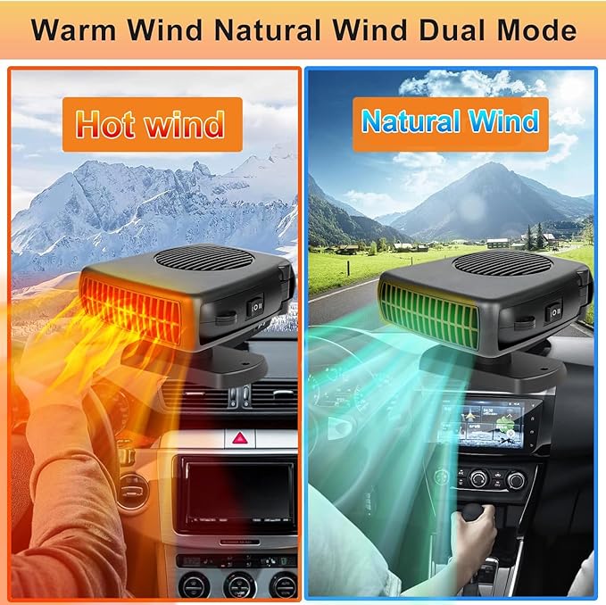 Portable Car Heater and Defroster That Plugs into Cigarette Lighter for Car 12V 200W Fast Heating and Cooling Fans for Car Hidden Handle 360 Degree Car Heaters for Vehicle