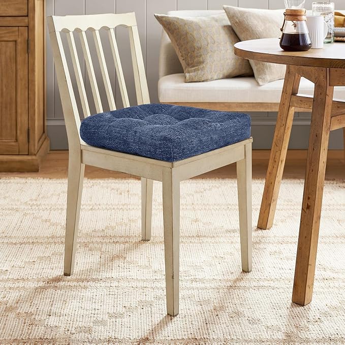 downluxe Chair Cushions for Dining Chairs 2 Pack, Tufted Indoor Chair Pads with Non-Slip Bottom, U-Shaped Kitchen Chair Cushions, 17"x17"x4", Navy Blue