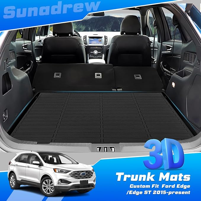 Sunsdrew Cargo Trunk Liner for Ford Edge 2015-2025 (5 Seats), Rear Cargo Mat Trunk Mat All Weather Protection Cover Accessories TPE Rubber Raised Edge