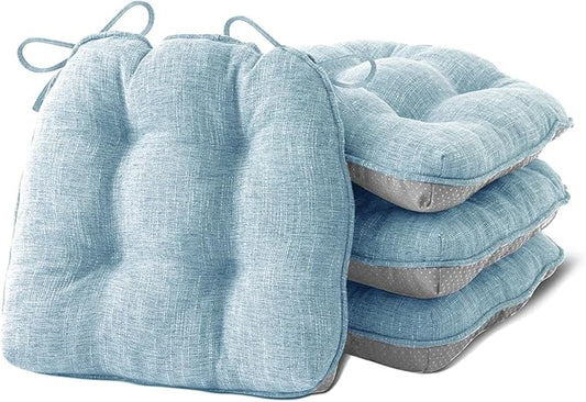 IPYNBAP Chair Cushions for Dining Chairs Set of 4, Kitchen Chair Cushions, Chair Pads with Ties and Non Slip Backing, Tufted Memory Foam Seat Cushion 4 Pack, 15.5" x 15.5" x 4", Baby Blue