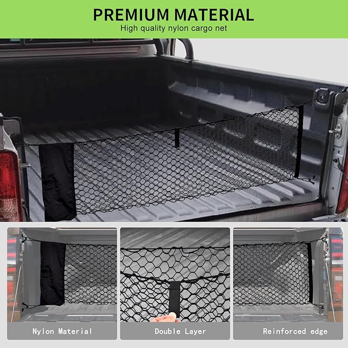 Cargo Net for Pickup Truck Bed, 50 x 17.7 inches, Compatible with Ford F150, F150/F250, Chevy Silverado, GMC Sierra - Upgraded Storage Bag
