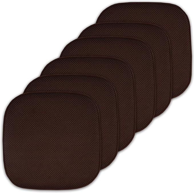 Sweet Home Collection Cushion Memory Foam Chair Pads Honeycomb Nonslip Back Seat Cover 16" x 16" Brown, Pack of 6